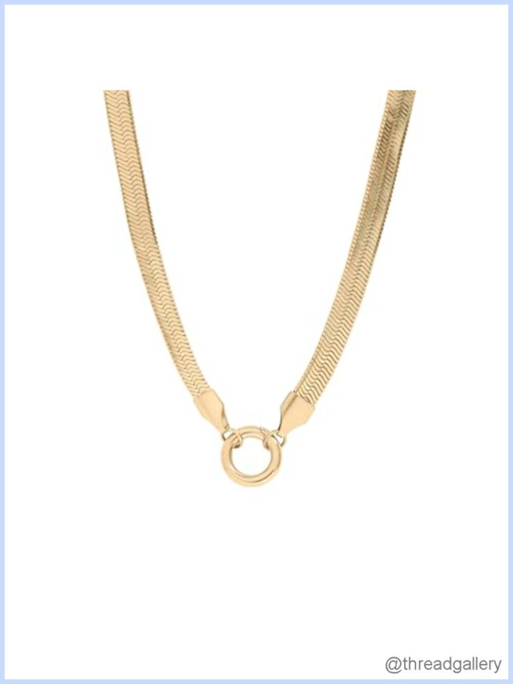 18K Gold Plated Herringbone Flat Snake Chain Necklace Charm Holder Layering